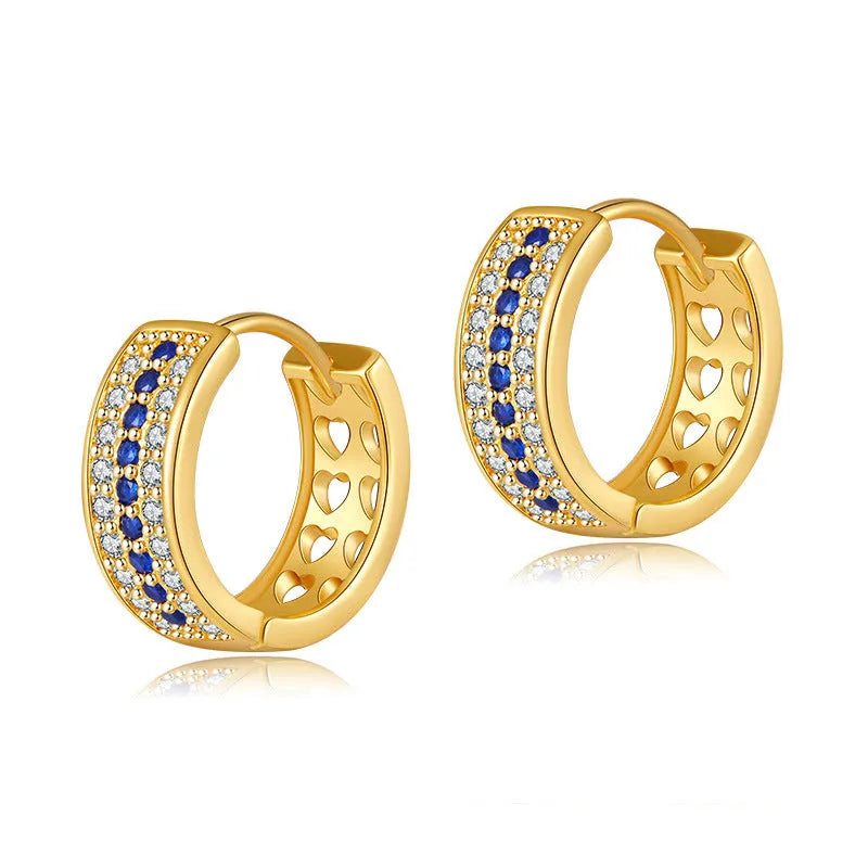 Round geometric women's earrings with 18K gold electroplated finish on copper base metal