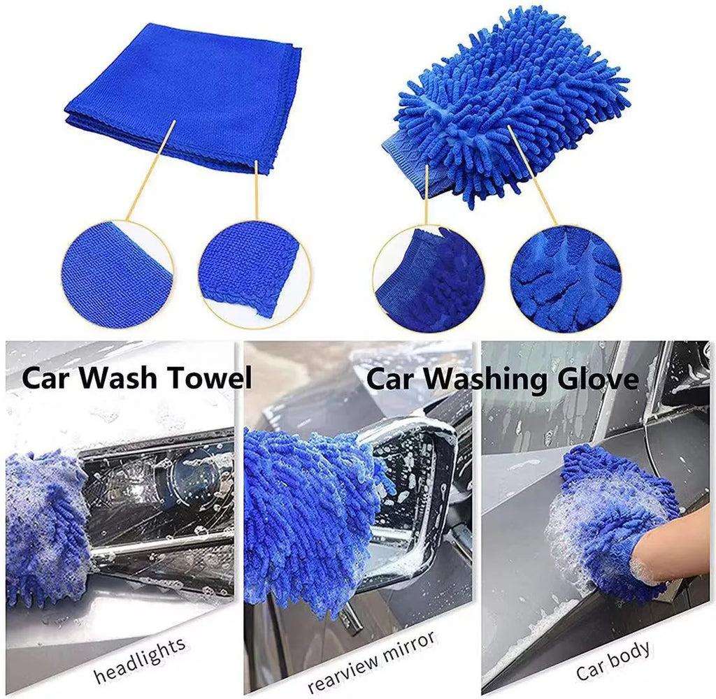 26-piece car wash brush set with tyre brush for automotive cleaning