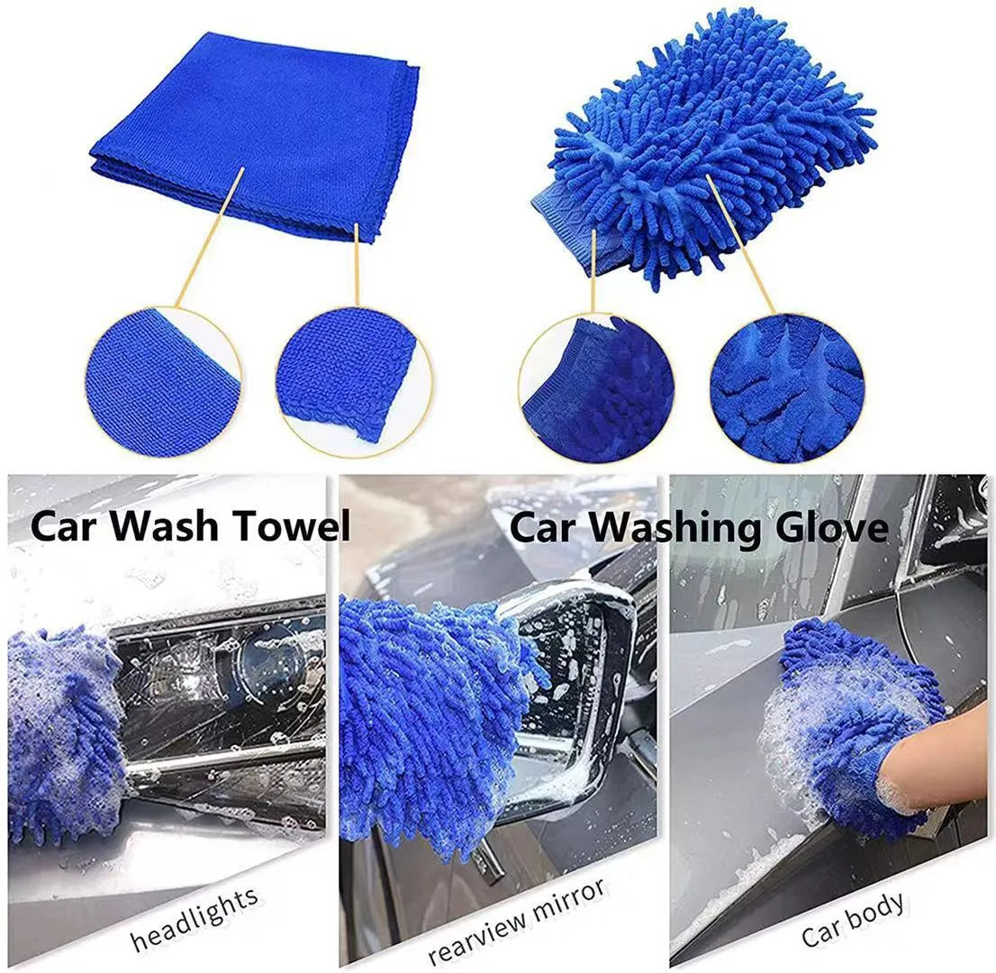 26-piece car wash brush set with tyre brush for automotive cleaning