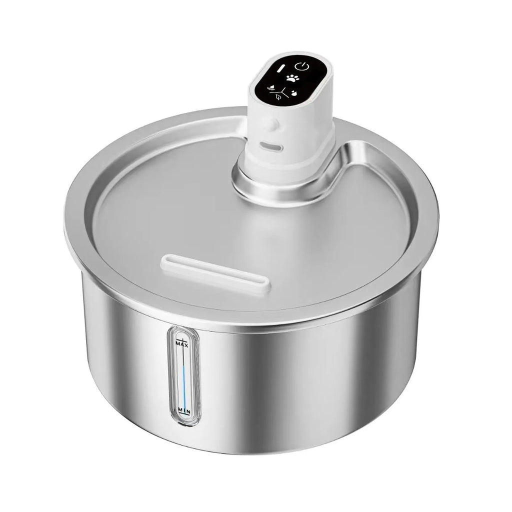 Stainless steel pet water fountain with constant temperature heating base in white colour