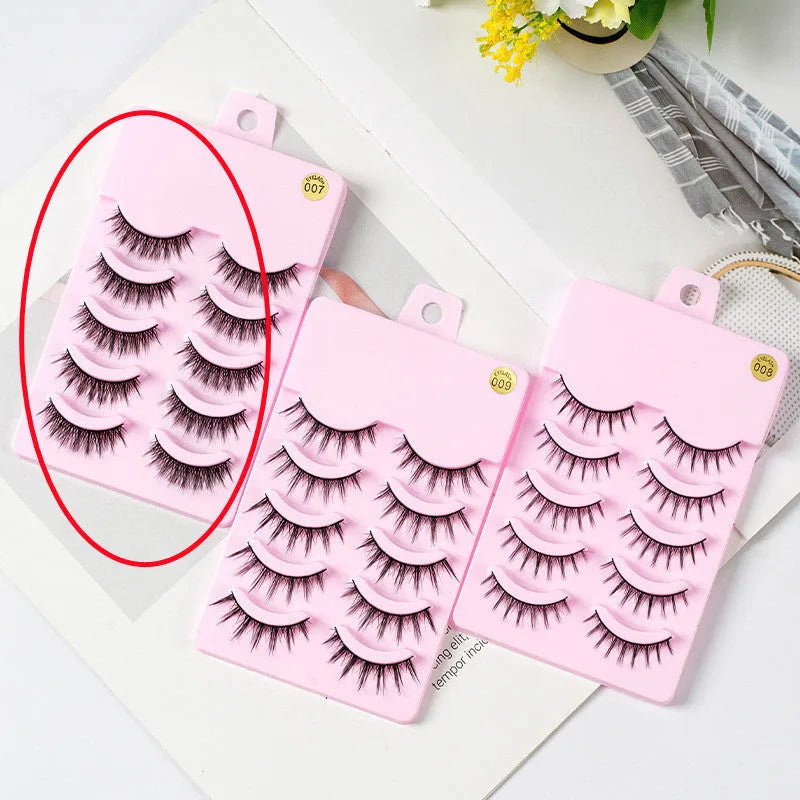 Five pairs of manga style false eyelashes with natural wispy design for anime cosplay and Korean makeup applications