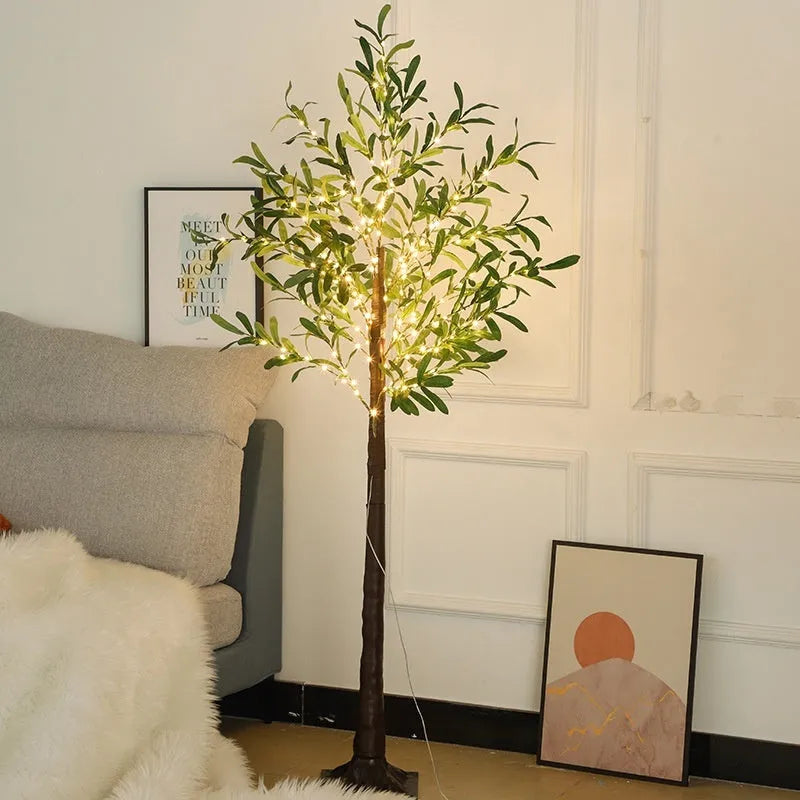 1.8 metre USB-powered olive leaf tree lamp with warm lights for courtyard decoration