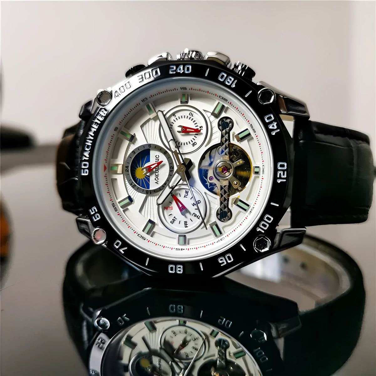 Men's automatic mechanical watch showing different colour combinations with 12mm case thickness