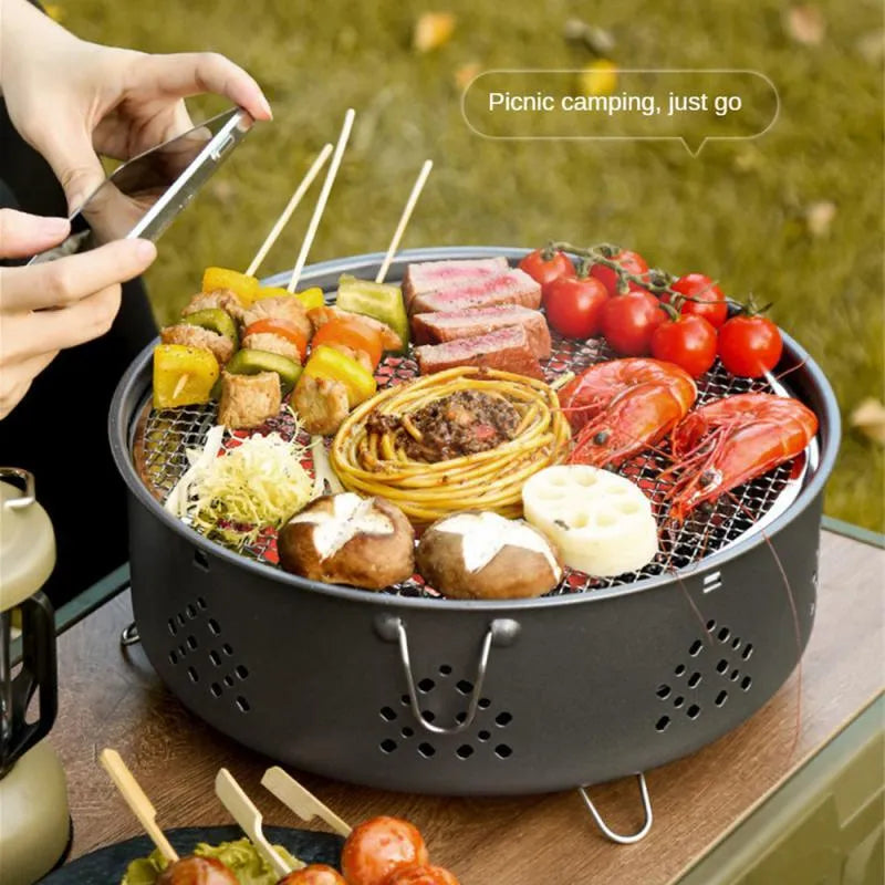 Portable stainless steel charcoal barbecue grill with detachable parts and storage bag