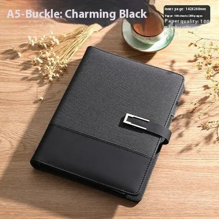 A5 soft leather business notebook in brown, black, green, blue, and red colour options.