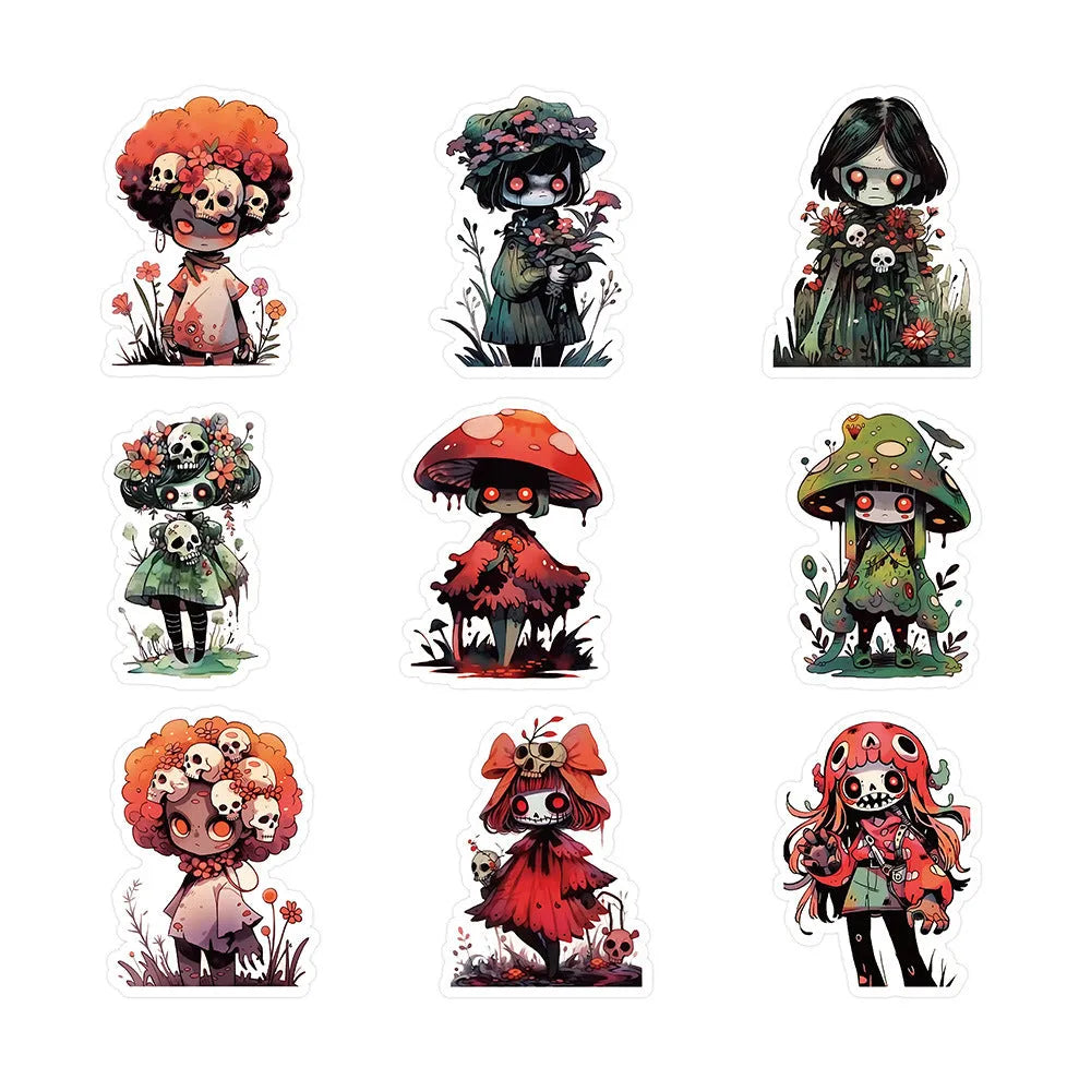 Little zombie stickers horror scarecrow waterproof decals 60 sheets 3-8 cm zombie fungus invasion