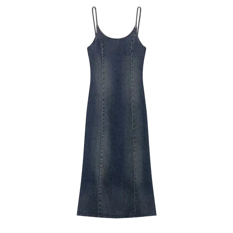 Women's blue hooded denim dress with wash effect, long sleeves, mid-rise waist, asymmetrical pleated mini skirt