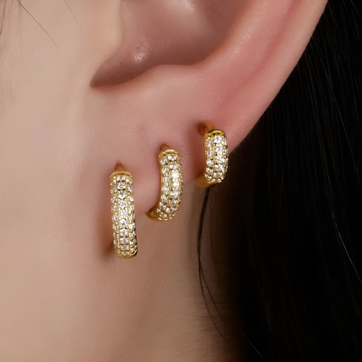 925 sterling silver circle ear clip earrings with inlaid zircon, wide face, 6mm 8mm 10mm, gold or white gold