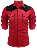 Men's Western denim mid-length shirt, long sleeve, polyester cotton, black light khaki dark khaki dark blue red, M-XXXL