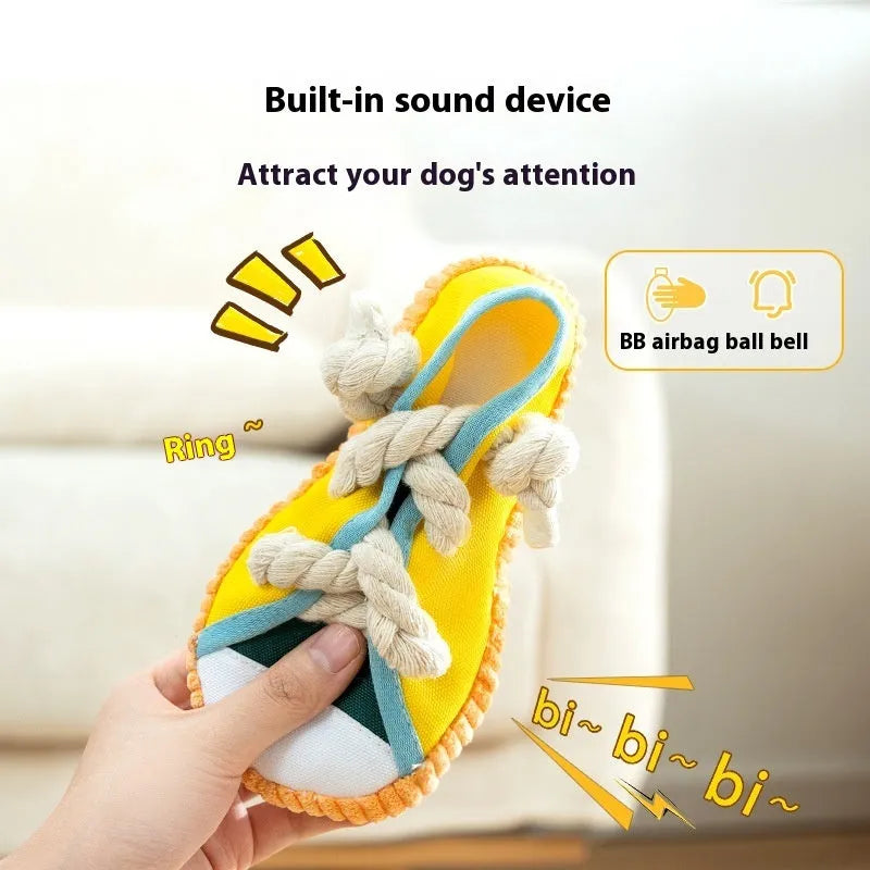 Bite shoes sound pet toy Oxford cloth 7x8x18cm in Rock Yellow with squeaker for dogs