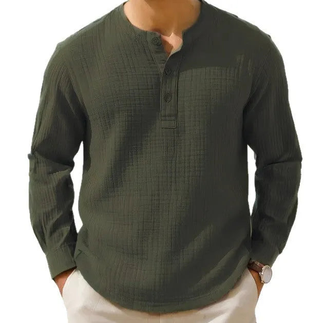 Cotton linen long sleeve t-shirt with round neck and 3/4 sleeves in solid colours