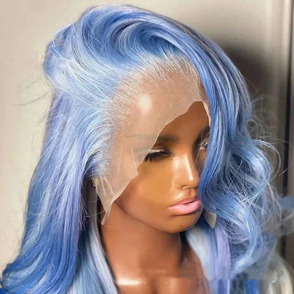 Body wave human hair lace front wig with natural hairline on a wig stand