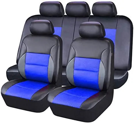 Artificial leather car seat covers in multiple colours with front seat, back seat, and headrest components