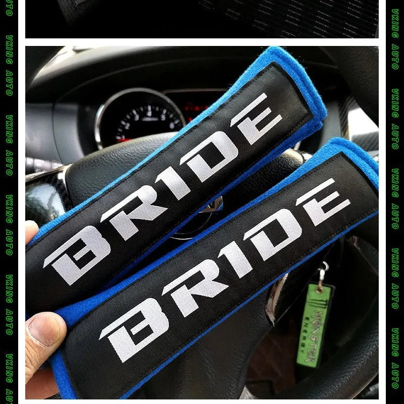 Car seat belt shoulder pad set in black blue red colours with embroidery on cotton sponge cloth