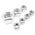 304 stainless steel thickened hexagon nut set with sizes from M5 to M56 on a workbench
