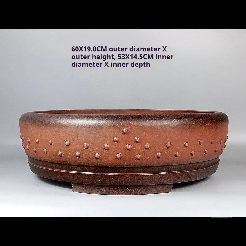 Handmade antique drum ding ceramic flowerpot in purple sand, 60X19CM, classical breathable planter