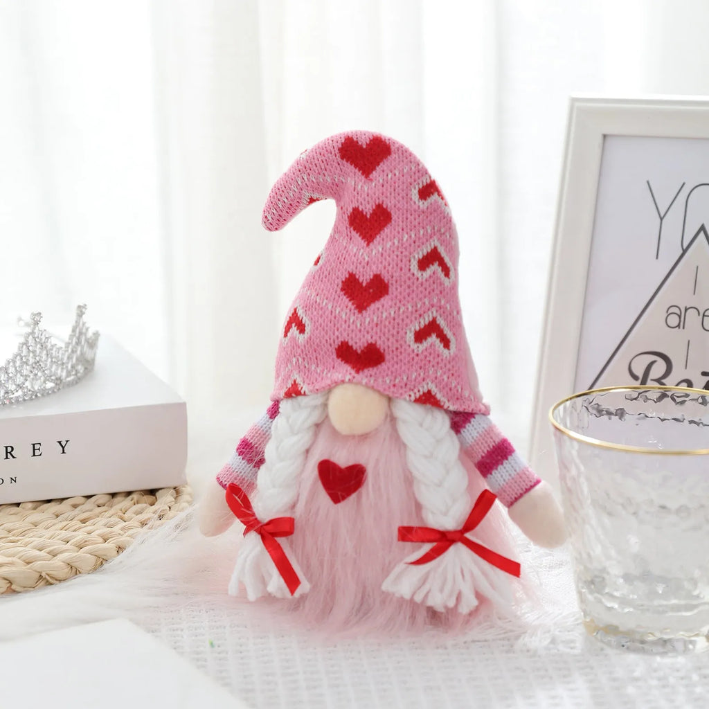 Knitted faceless cloth doll heart decoration with Nordic style for Valentine's Day