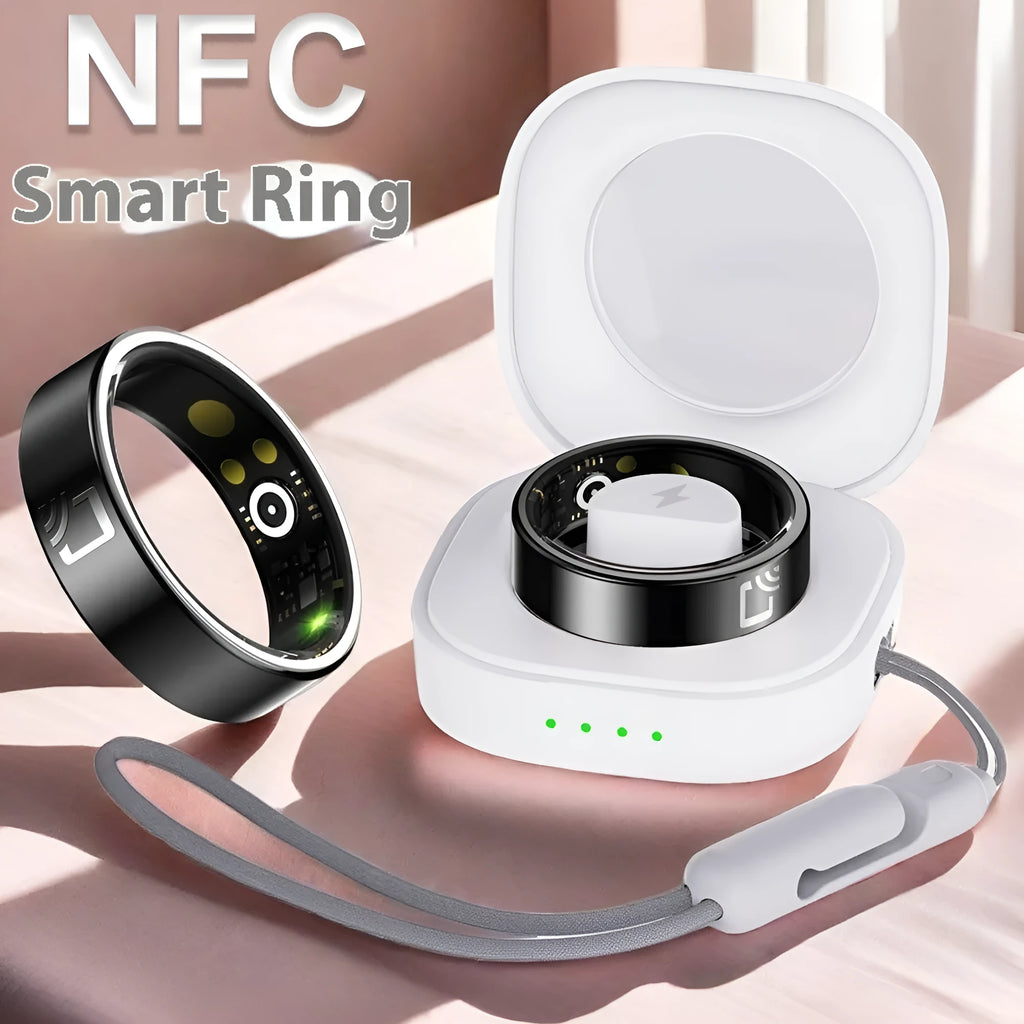 Black ceramic smart ring for heart rate, blood oxygen, and sleep monitoring with waterproof design