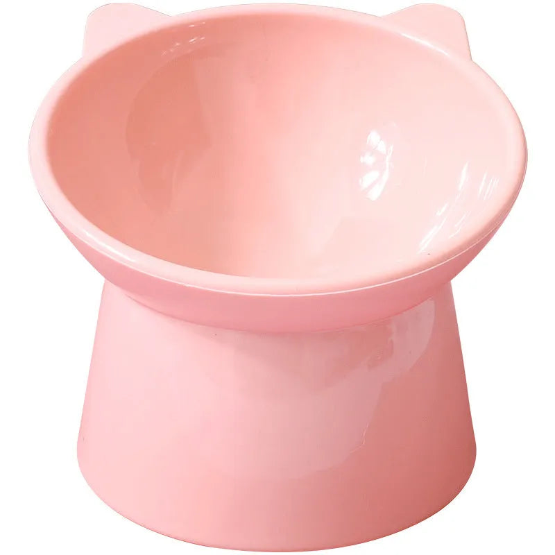 Oblique mouth cat bowl in light pink PP plastic with high side and smooth inner wall