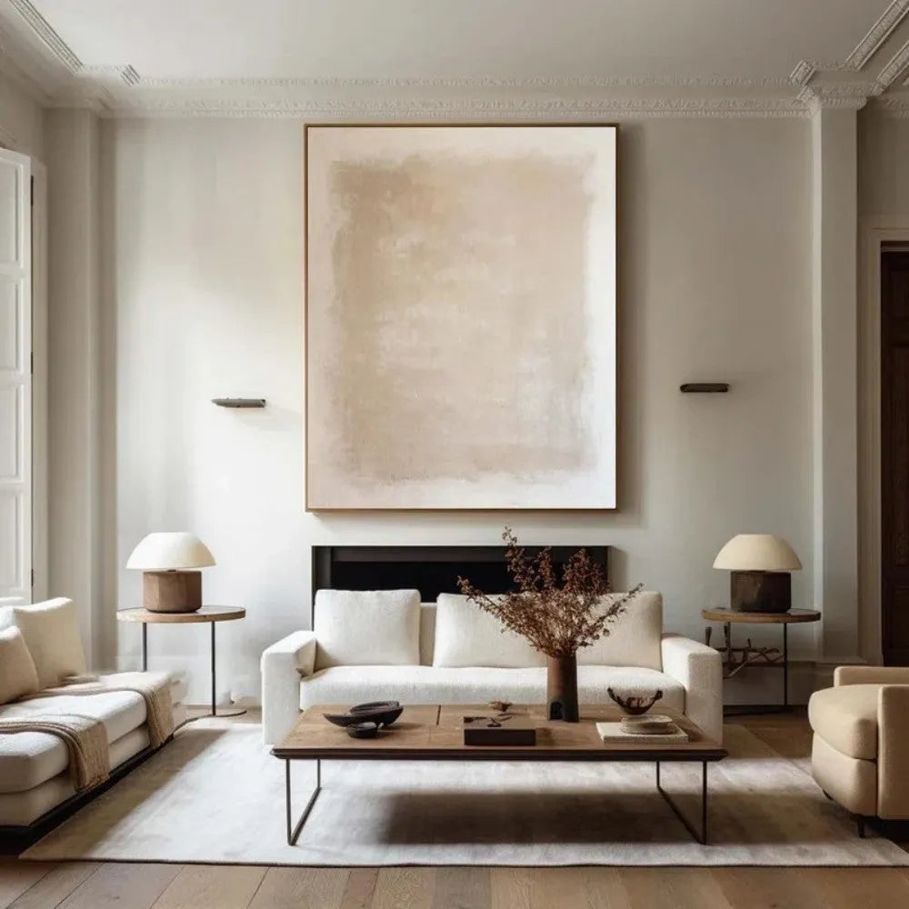 Handmade abstract oil painting on canvas, wabi-sabi minimalist wall art, rolled frameless, vertical one panel
