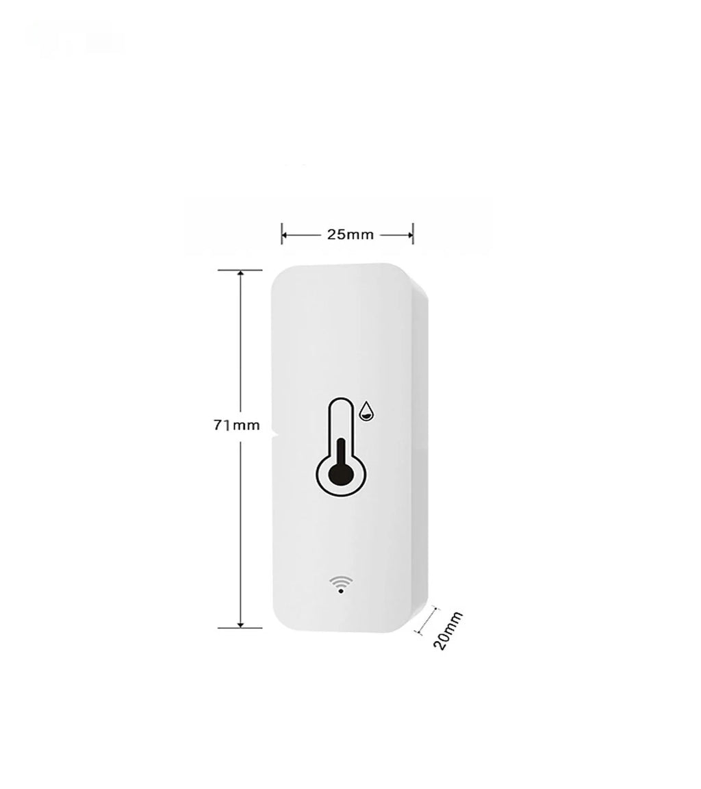 WiFi Zigbee temperature and humidity sensor with ABS plastic housing measuring 72mm x 25mm x 20mm
