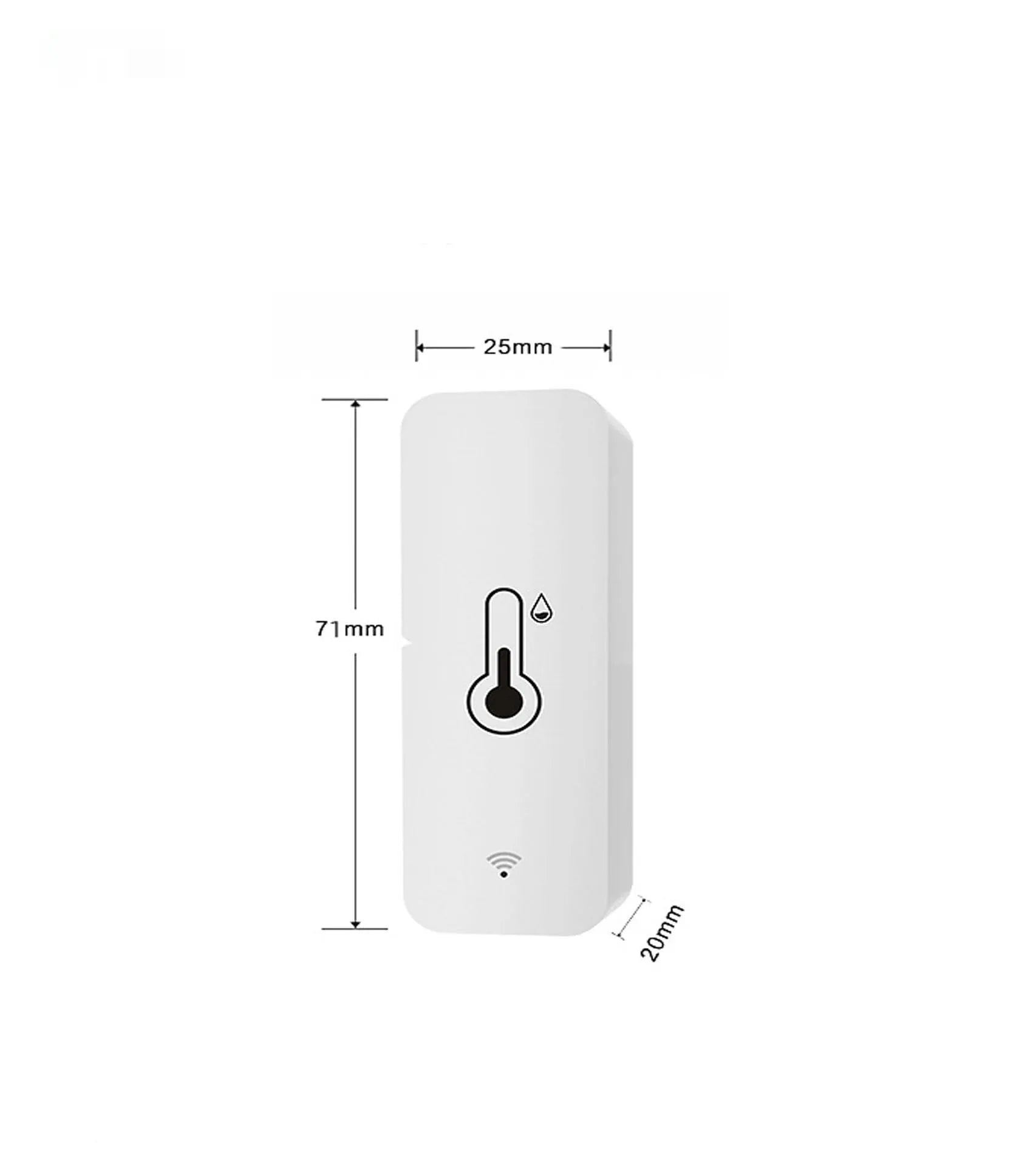 WiFi Zigbee temperature and humidity sensor with ABS plastic housing measuring 72mm x 25mm x 20mm