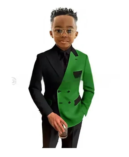 Two-piece boys suit set with jacket and trousers in multiple colour options for formal banquets