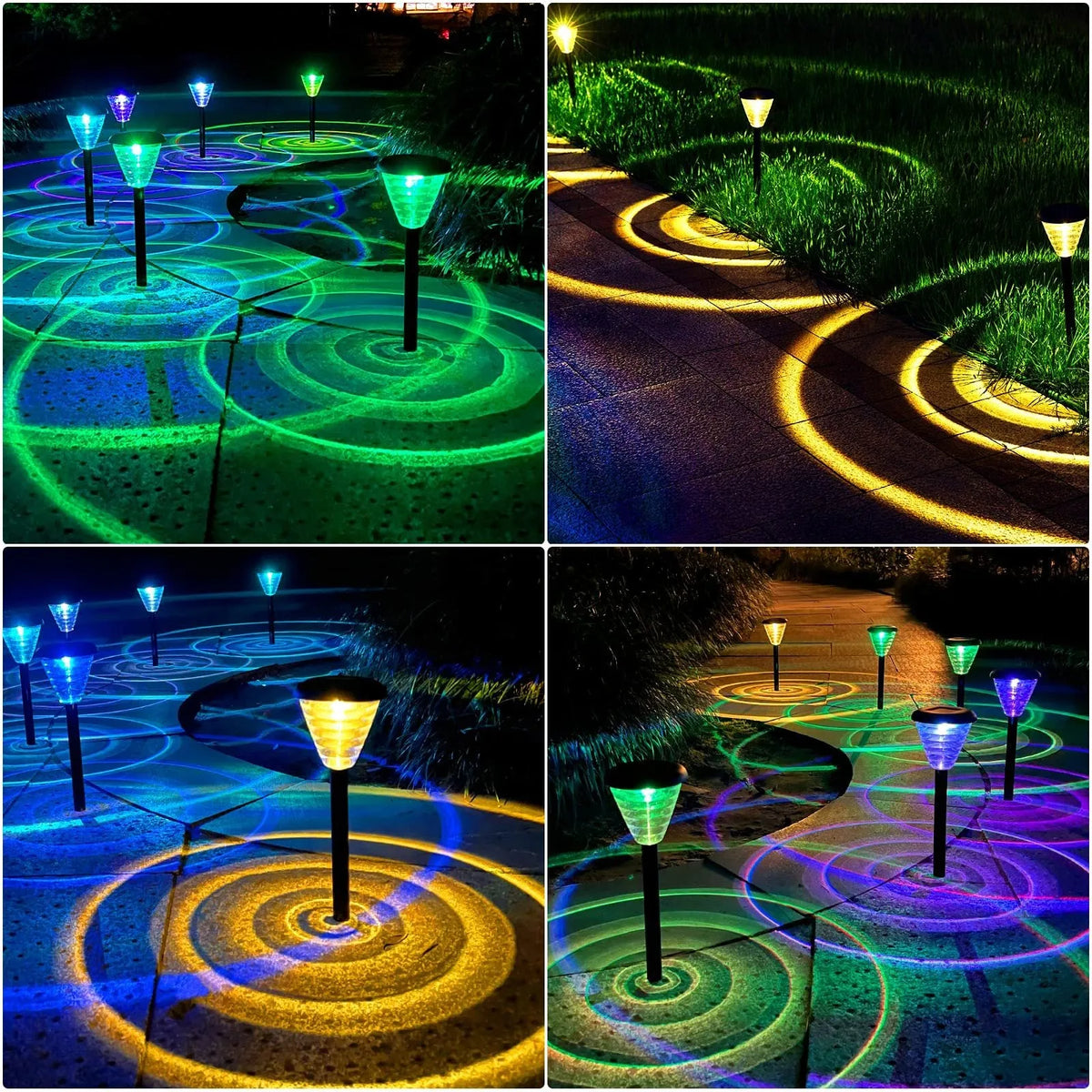Black solar pathway light with stake, 2 LEDs, IP67 waterproof body, warm white and colour-changing modes for garden yard lawn