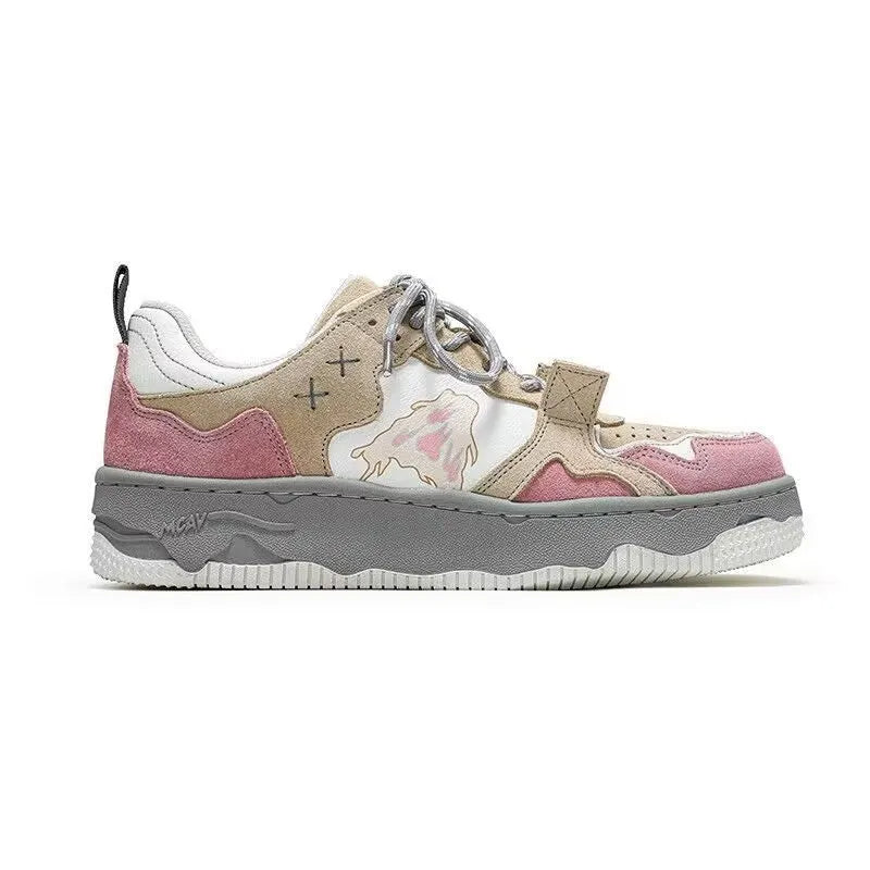Pink retro student sneakers for women with artificial pu upper and rubber sole