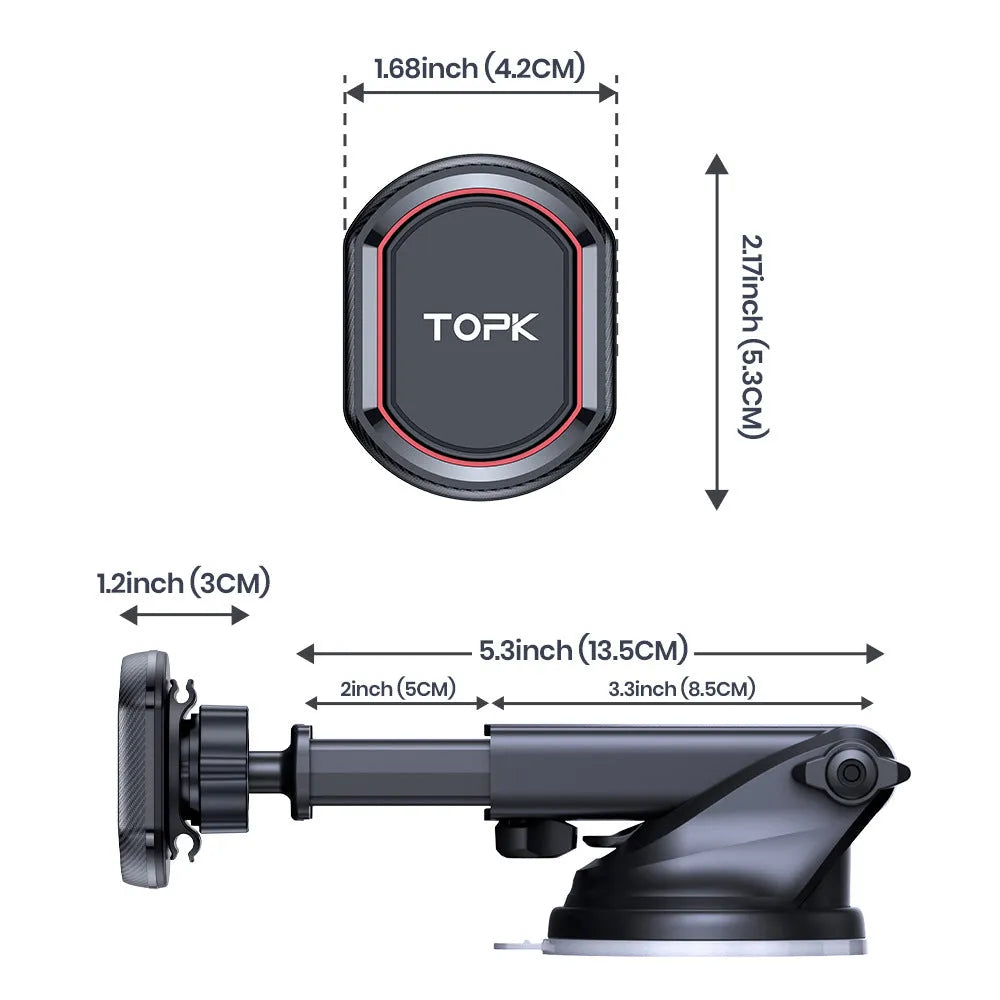 Magnetic car phone holder with suction cup and hook bracket, universal mobile phone mount, D37 style options