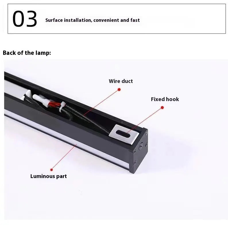 80 cm long black aluminium LED strip wall lamp with touch control for changing light colour.