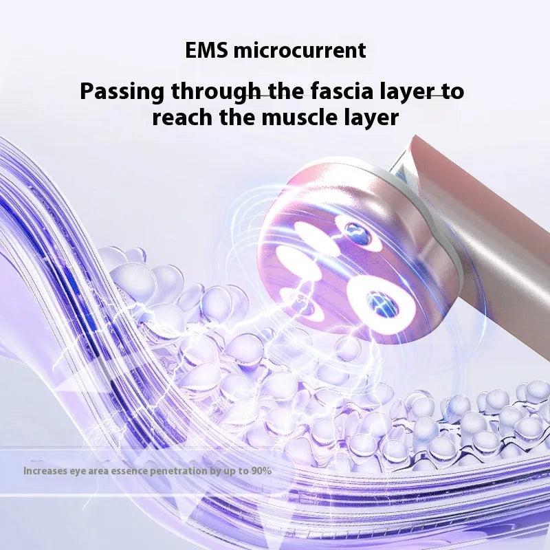 Pink gradient cat's paw shaped eye massager with micro-current vibration and colour light therapy.