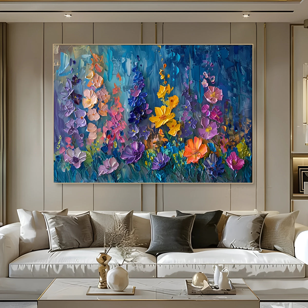 Handmade 3D thick oil flower painting on canvas, rolled frameless modern abstract wall art