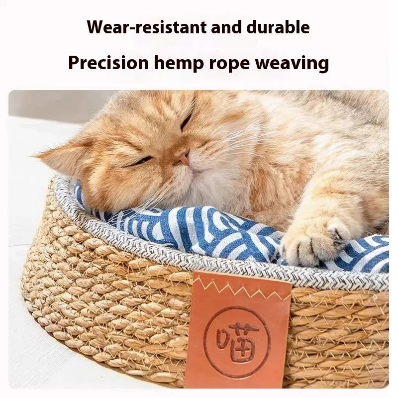 Rattan woven cat nest pet bed in size L with breathable construction