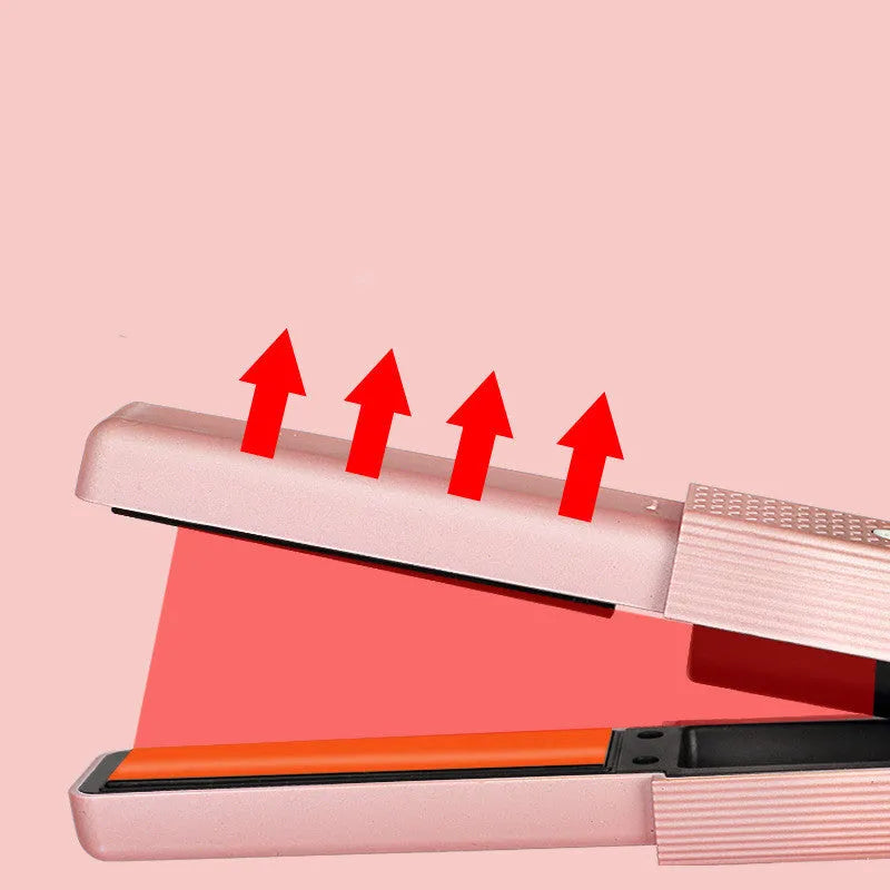 Cordless USB hair straightener with ceramic heater, three temperature settings, pink colour