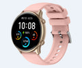 Round touch screen smart sports watch with silicone strap showing heart rate display