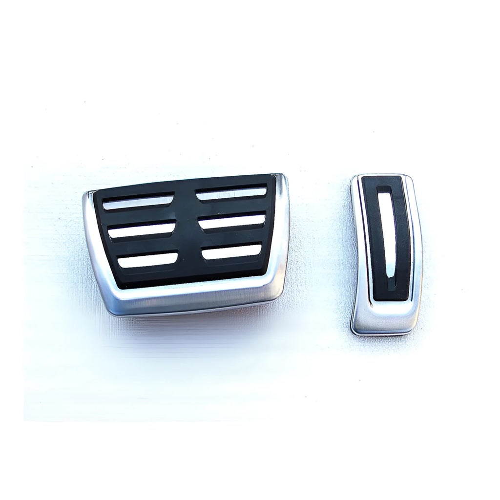 Black stainless steel brake and accelerator pedal cover for Porsche Macan, showing punch-free design.
