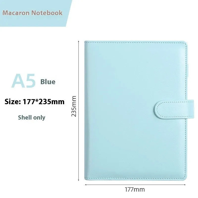 A5 solid colour PU leather notebook shell with zipper closure for loose-leaf binders