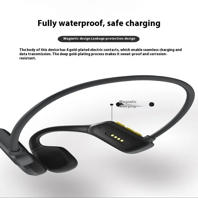 Bone conduction swimming Bluetooth headset with black ear-mounted design and 8GB onboard memory for waterproof audio