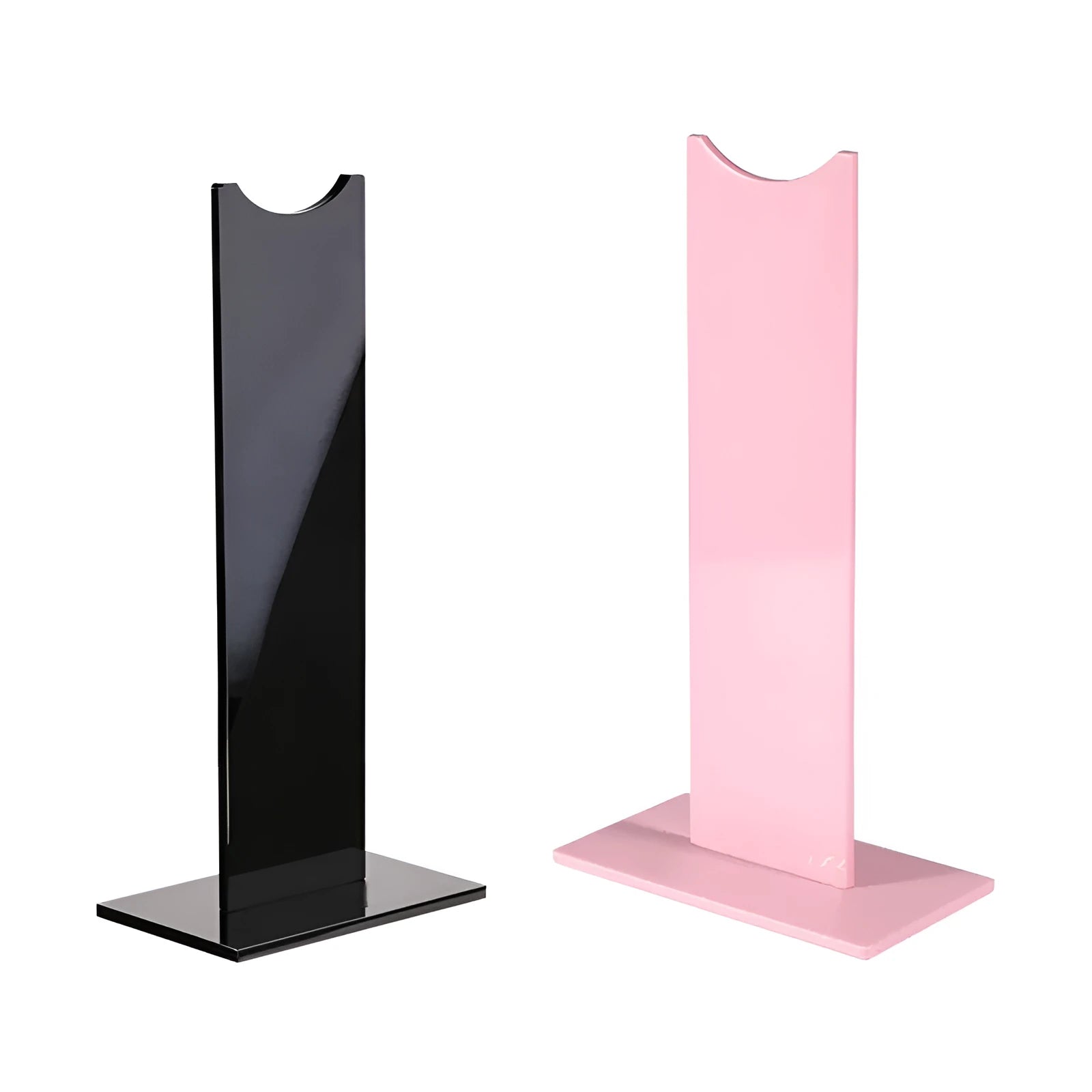 Pink and black detachable head-mounted headphone stand with silicone base
