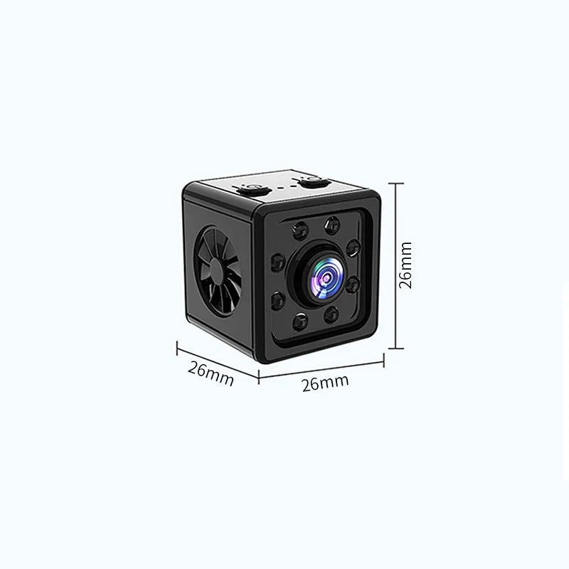 Black K13 remote network sports camera with mounting bracket, cubic 26cm design.