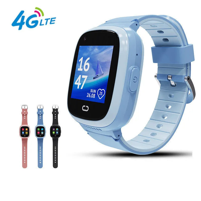 Children's 4G video call watch with 1.5in TFT screen, 750 mA battery and wrist strap in pink, blue or black