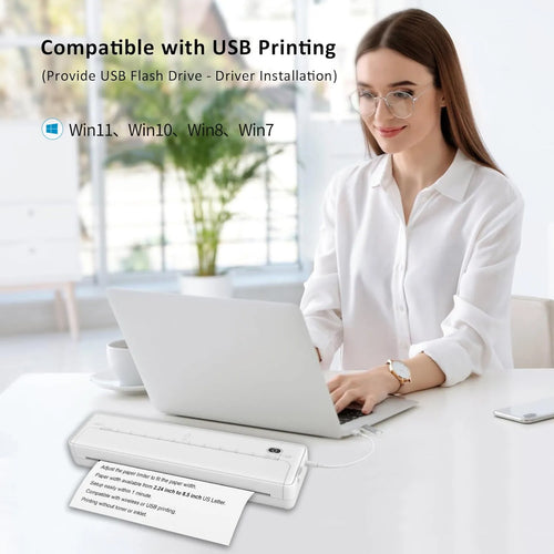 Black or white portable A4 Bluetooth printer measuring 28×7×5 cm for wireless mobile phone and computer printing