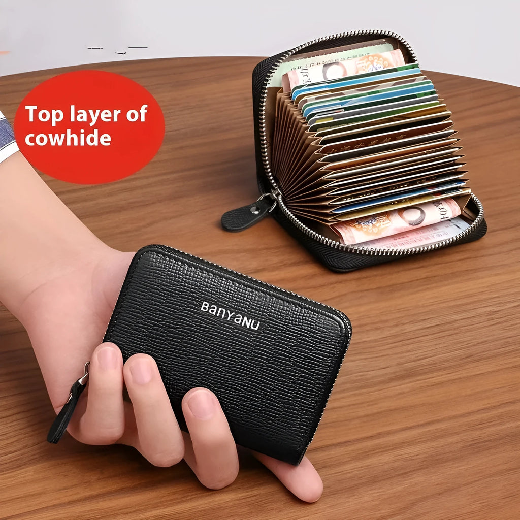 Genuine Leather Card Holder Female Cowhide Card Wallet Urban Simplicity 12 to 45 Slots Black Burgundy Pink Light Blue Dark Blue Daily Matching Card Organiser