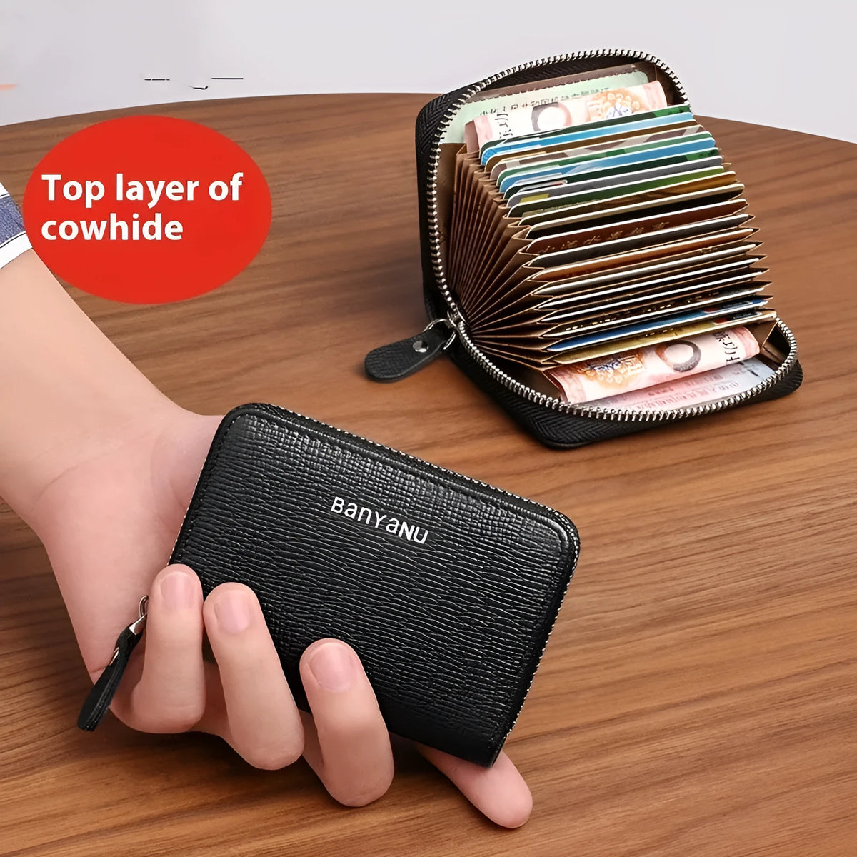 Genuine Leather Card Holder Female Cowhide Card Wallet Urban Simplicity 12 to 45 Slots Black Burgundy Pink Light Blue Dark Blue Daily Matching Card Organiser