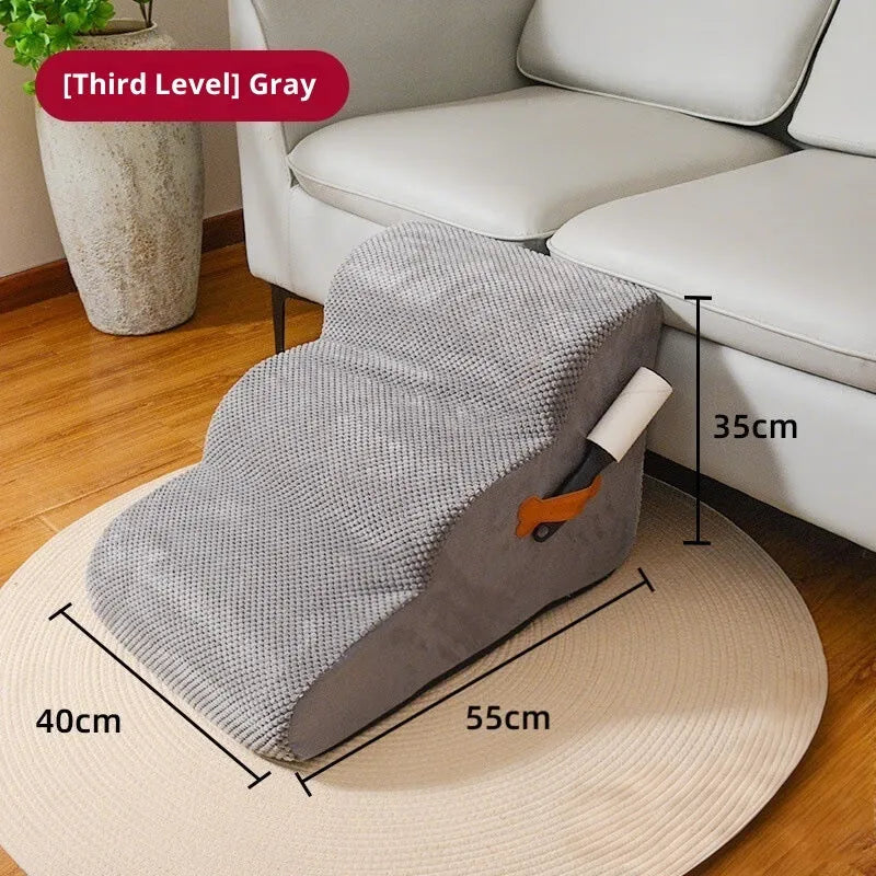 Gray corn suede sponge pet stairs with removable washable cover, two-level 40x31 cm or three-level 40x55x35 cm