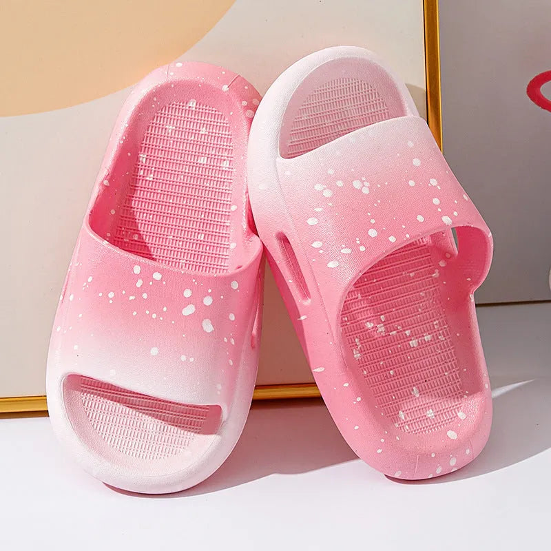 Children's gradient blue PVC slipper sandals with non-slip sole on a light background.