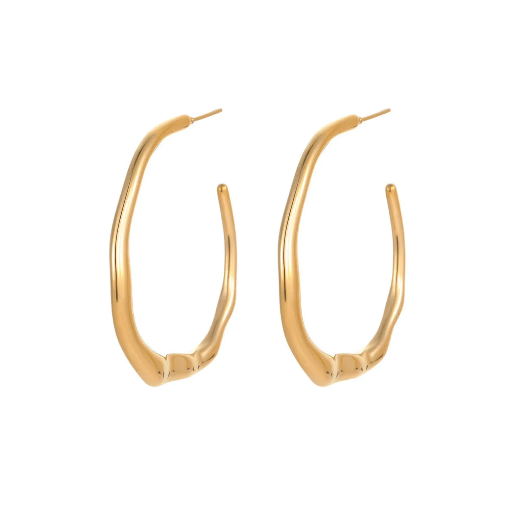 C-ring earrings in stainless steel with 18K gold plating, geometric shape, gold and steel colour options, sold as a pair