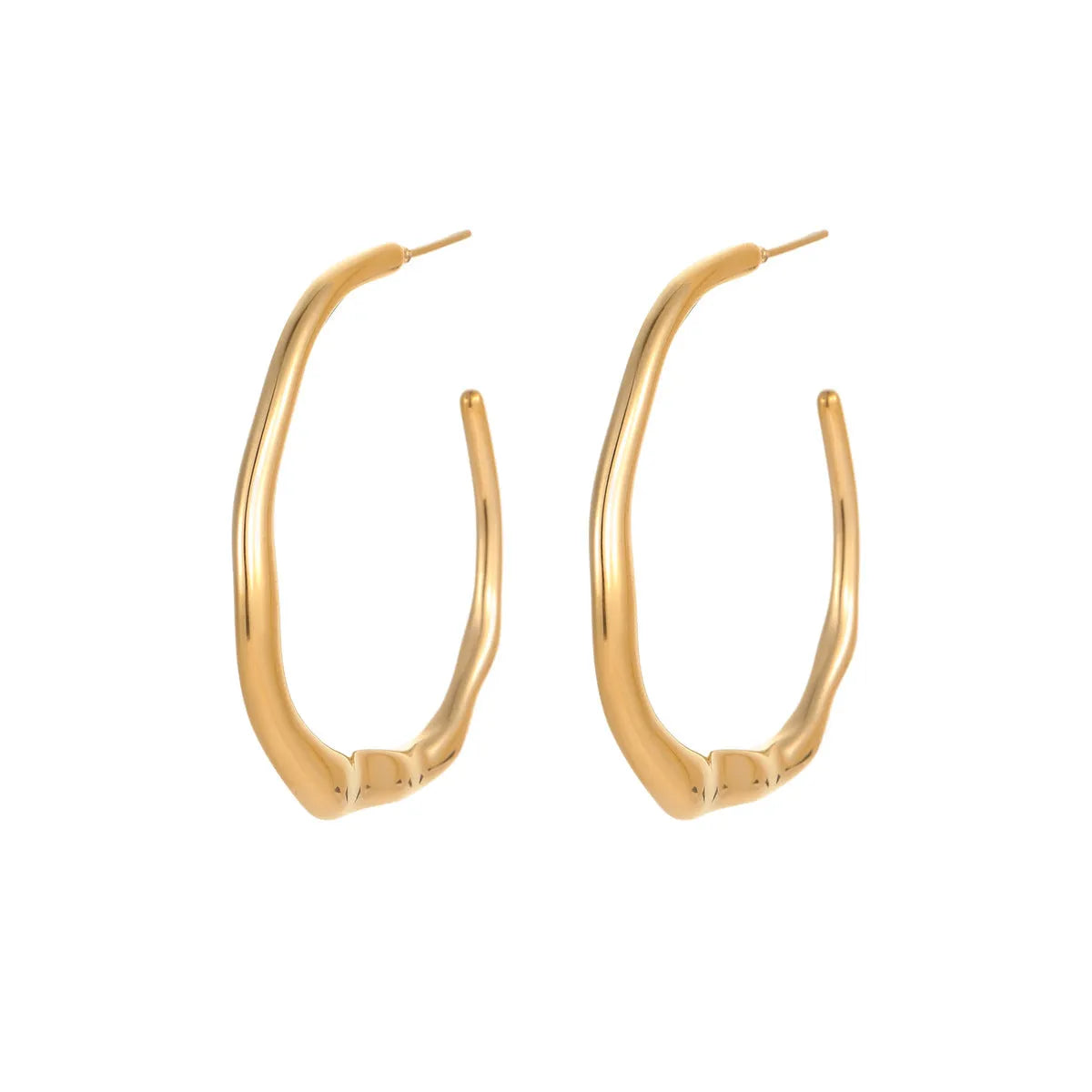 C-ring earrings in stainless steel with 18K gold plating, geometric shape, gold and steel colour options, sold as a pair