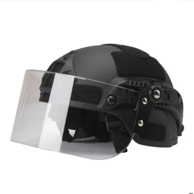 Transparent polycarbonate helmet visor with guide rail mount for face protection